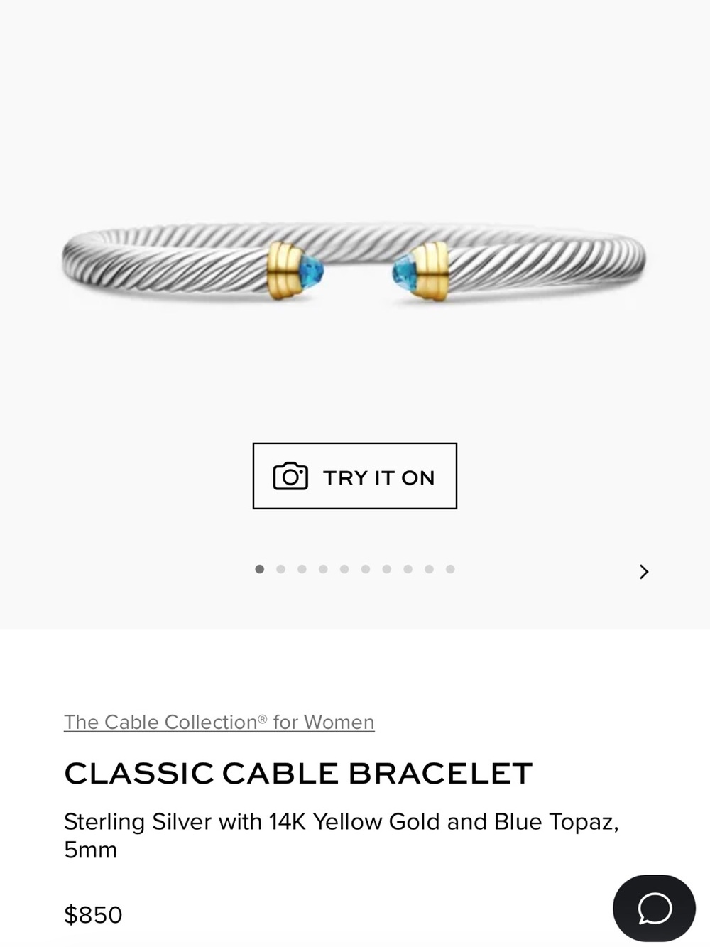 David Yurman Cable Classic Collection Bracelet with Blue Topaz, 14K Yellow Gold